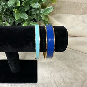 Susan Graver 🩵💙 Blue Enamel Shiny Gold Bangels